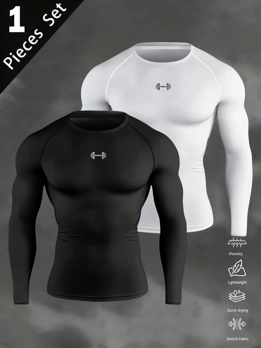 Gym Rark Men's Barbell Print Raglan Long Sleeve Slim Fit Sports T-Shirt - Black - View 1