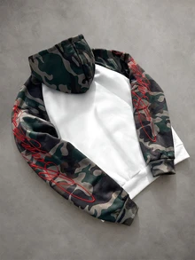 PAVTROS Men's Streetwear Bionic Camo Red 3D Embroidered Lettering Contrast Raglan Sleeve Sweatshirt Signature Design Boyfriend Husband Anniversary Gift Men's Sweatshirt - Multicolor - View 4
