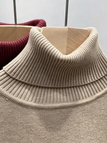 INAWLY One-Piece Thermal Lined Thickened Slim Fit Turtleneck Knit Top - Khaki - View 5