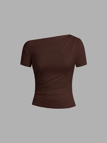 SHEIN Clasi 3件組 95%棉 女款休閒不對稱肩修身T恤，女款休閒套裝 - 彩色 - 查看 3