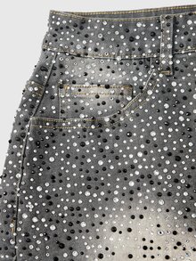 ROMWE Grunge Punk Music Festival Outfit Ultra Low Waist Mini Plus Size Women's Denim Skirt - Multicolor - View 4