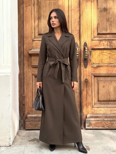 Aloruh Office British-Style Double-Breasted Trench Coat,Warm Belted Lapel ,Casual Overcoat