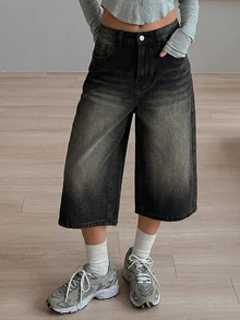 Livesso Tall Women's Loose Straight Leg Street Casual Cropped Denim Jeans - Black - View 13