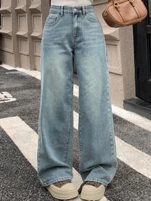 Dazy Tall Women's Loose Straight Leg Casual Denim Pants - Light Wash - View 3