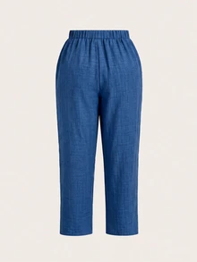 SHEIN Essnce Plus Size Casual Elegant Baggy Solid Color Pants Women Summer Formal Vacation Black Sky Blue - Multicolor - View 5