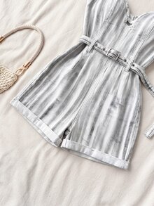 Elamini Women's Summer Casual Denim Romper - White - View 4