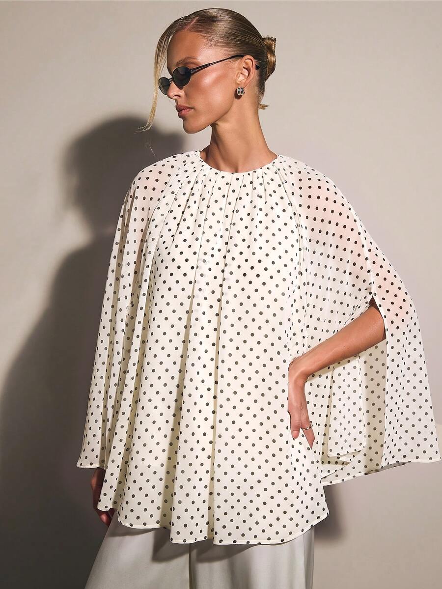 COSMINA Women's Elegant Polka Dot Print Cape Blouse - Multicolor - View 1