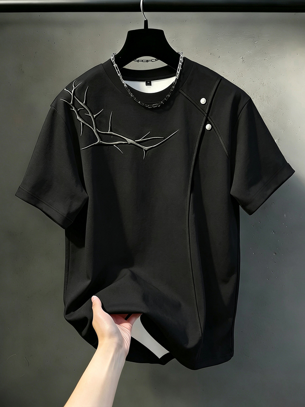 Manfinity Homme Men's Casual Comfortable Top, Plus Size Men's Fashion T-Shirt, Men's Elegant Versatile Top Outfit