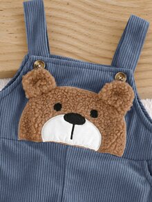 Young Boy Cute Applique Kids Embroidery Pocket Autumn Romper - Blue - View 4