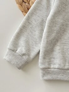 SHEIN 新生兒英文字母印花衛衣與冬季長褲套裝 - 淺灰色 - 查看 7