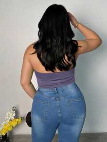 Firerie Plus Size Women's Fashionable Sexy Draped Neck Tank Top - Purple - View 2