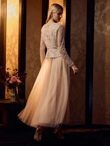 MOTF Soiréza WOMEN'S HIGH-END HEAVY EMBELLISHED RHINESTONE EMBROIDERY LONG EVENING DRESS - Champagne - View 3