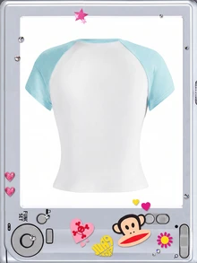 Paul Frank X ROMWE 亞文化女孩休閒聯名「I Love」印花落肩袖修身女款T恤 - 薄荷綠 - 查看 2