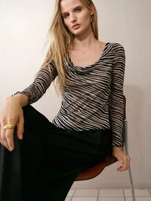 MOTF PREMIUM WOMEN'S ZEBRA PRINT LETTUCE TRIM LONG SLEEVE T-SHIRT - Black - View 7