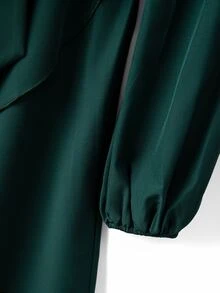 Selianne Multi-Layer Split Design Elegant Vintage Commuter Long Sleeve V-Neck French Style Women's Dress - Dark Green - View 5