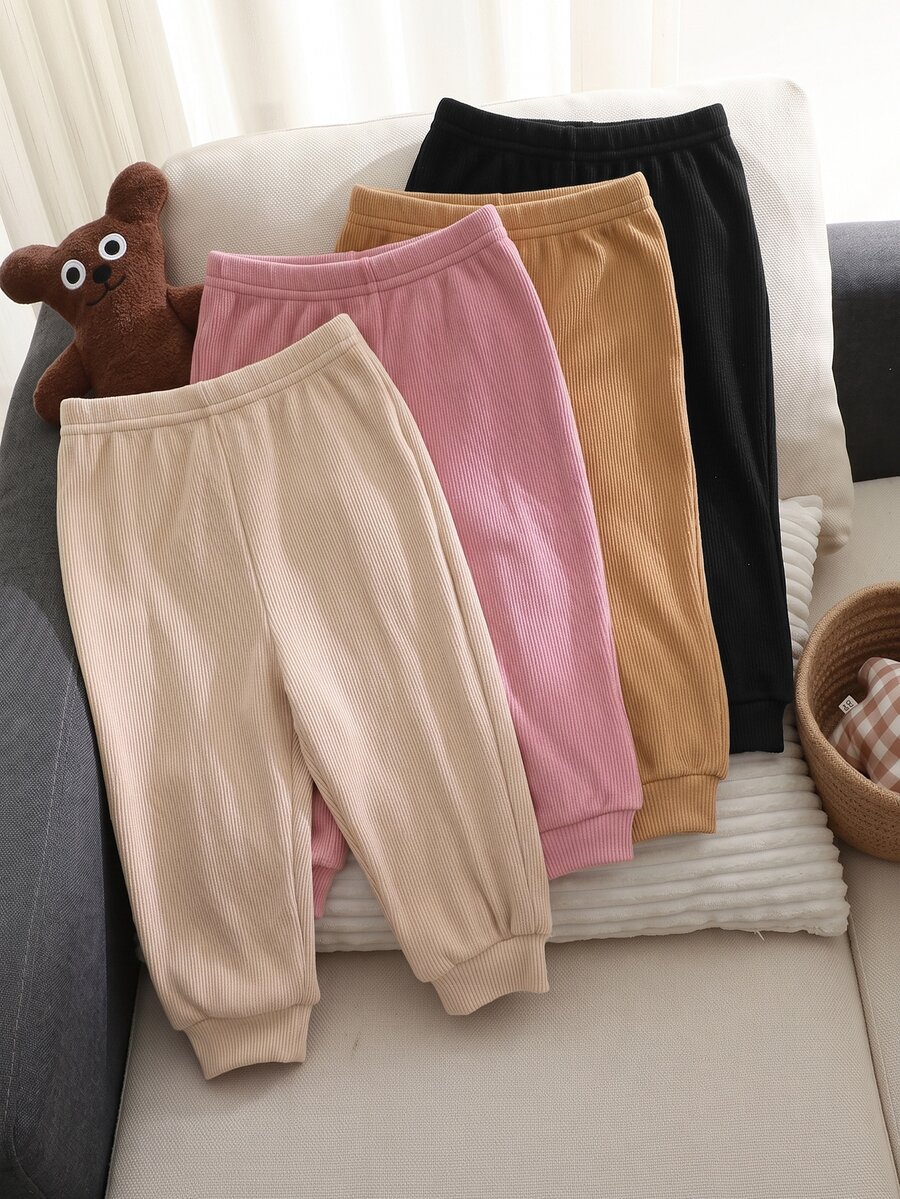 SHEIN 4pcs/Set Cute Versatile Casual Autumn/Winter Solid Color Elastic Waist Long Pants For Baby Girls - Multicolor - View 1