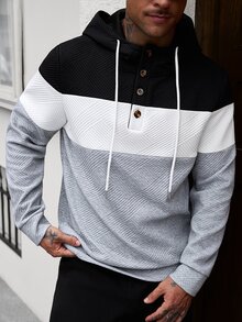 Manfinity CasualCool 男士黑白灰經典拼色連帽衛衣，四季百搭成熟休閒舒適居家穿搭連帽衫 - 彩色 - 查看 6