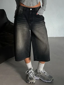 Livesso Tall Women's Loose Straight Leg Street Casual Cropped Denim Jeans - Black - View 14
