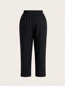 SHEIN Essnce Plus Size Casual Elegant Baggy Solid Color Pants Women Summer Formal Vacation Black Sky Blue - Multicolor - View 7