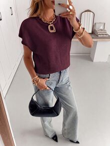 Siren Gaze Women's Solid Color Casual Versatile Daily Knit Top - Burgundy - View 7