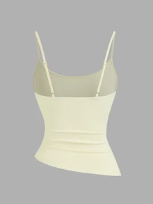 Sweetra Plus Size Solid Color Minimalist Camisole Tank Top & Asymmetrical Top Vacation 2 Pieces Set - Pale Yellow - View 4