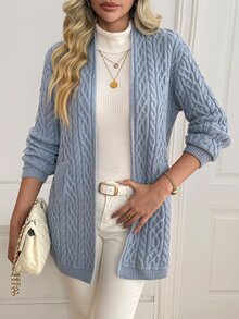 Sprig & Strand Women's Vintage V-Neck Cable Knit Solid Color Cardigan - Blue - View 6