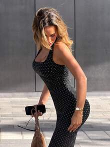 Gameset SHEIN Sport Women's Polka Dot Print Halter Tank Top And Leggings Sports Set - Black - View 3