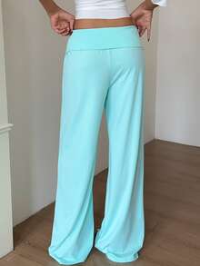 CovetEZ Mint Green Wide Leg Cuffed Pants, Suitable For Daily Summer Casual Wear, Suitable For Commuting, Gathering, Autumn/Winter/Spring/Summer, Christmas, New Year, Thanksgiving, Party, Wedding - Mint Green - View 2