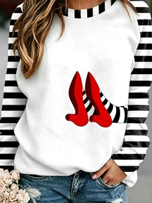 EMERY ROSE Women's Crew Neck Halloween Printing Vintage Spring/Fall Long Sleeve Sweatshirt - Multicolor - View 3