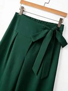 Selianne Calça Longa Feminina Premium Vintage Elegante com Amarração na Cintura, Leve, Luxuosa, Casual e Versátil, para Trabalho, Escritório, Viagem e Estilo Francês Chic - Verde Escuro - Visão 7