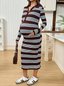 SHEIN Maternity Colorblock Casual Maternity Maternity Everyday Summer Dress,Autumn Photoshoot Formal Baby Blue Fall Photoshoot Business - Multicolor - View 5