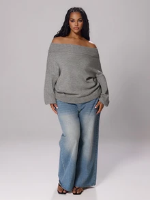 Rustia Plus Size Minimalist Fashion Long Sleeve Pullover Sweater, Preppy Style Fall - Grey - View 7