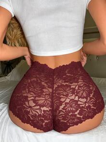 SHEIN 性感蕾絲白色極簡浪漫女款內褲，單件裝 - 酒紅色 - 查看 2