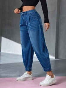 Flexra Festival Plus Size Women's Blue Stretch Denim Tapered Ankle Pants - Dark Wash - View 5