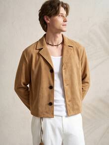 TONEVAULT Men's Solid Color French Vintage Urban Casual Commute Jacket - Camel - View 4
