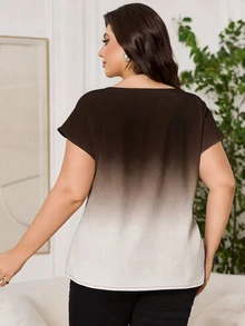 Reflora Casual Minimalist Gradient Print Plus Size Shirt - Brown - View 2