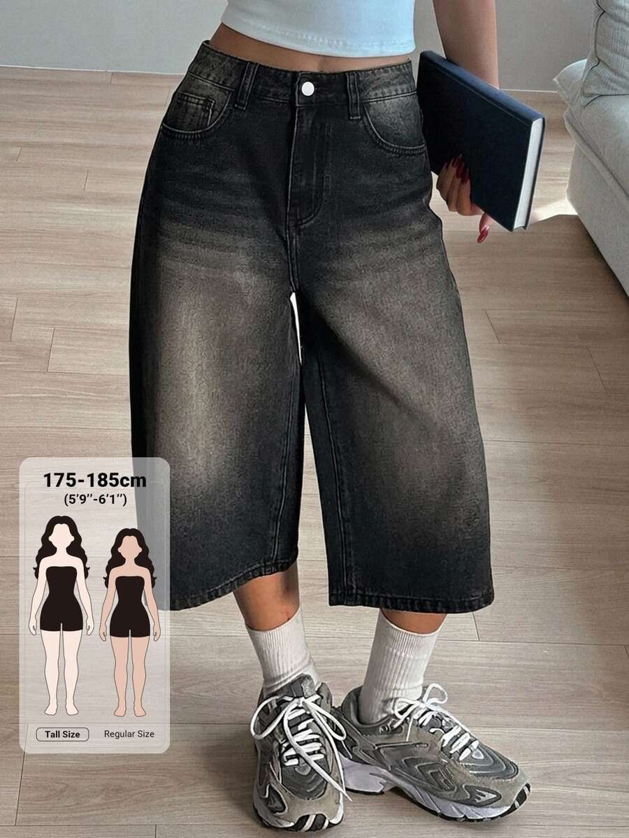 Livesso Tall Women's Loose Straight Leg Street Casual Cropped Denim Jeans - Black - View 1
