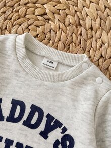 SHEIN 新生兒英文字母印花衛衣與冬季長褲套裝 - 淺灰色 - 查看 9