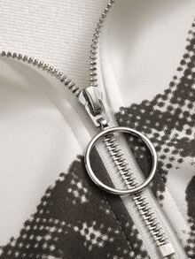 Lalippa New American Vintage Half-Zip Polo Collar Printed Sweatshirt - White - View 6