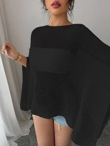 SHEIN Raffinéa 女款披肩式防曬上衣 春夏寬鬆休閒薄款針織上衣 - 黑色 - 查看 5