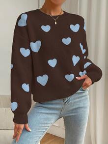 EMERY ROSE Autumn/Winter Casual Heart Print Sweater - Multicolor - View 4