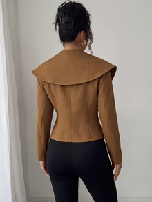 Selianne Women's Solid Color Large Lapel Long Sleeve Double-Breasted Casual Blazer - Brown - View 2