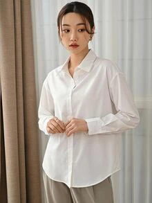 DAZY Casual Versatile Solid Color Long Sleeve Shirt - White - View 5