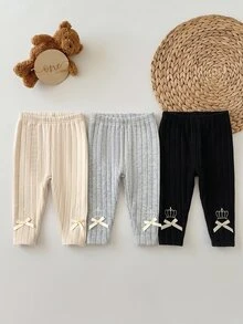 SHEIN 女嬰秋冬可愛百搭純色保暖內裡鬆緊腰修身內搭褲 3件組 - 彩色 - 查看 7