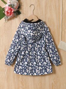SHEIN Vintaside Kids 女童可愛印花保暖內裡加厚拉鍊開襟外套，秋冬款，連帽，長袖，休閒西式，舒適，日常，寬鬆 - 藍色 - 查看 2