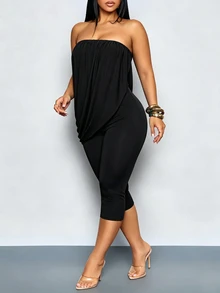 SOLERSUN Plus-Size Women's Ruched Bodysuit Jumpsuit, Perfect For Parties, Vacations, And Versatile Casual Occ - Black - View 3