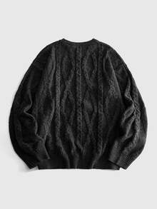 ROMWE MEN Street Life Men's Beaded Cable Knit Crew Neck Long Sleeve Loose Sweater - Grey - View 2