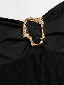 Sweetra Women's Elegant Versatile Fashion Commute & Top Bandeau Contrast Lace Black Jumpsuit - Black - View 4