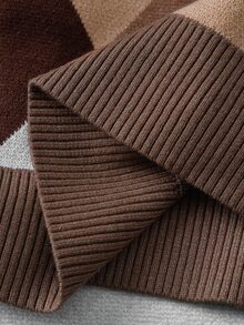 GlowEve CURVE Plus Size Women's Diamond Pattern Polo Collar Long Sleeve Casual Pullover Sweater Winter - Coffee Brown - View 8