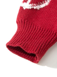 SHEIN Tween Girls' Autumn New Clothing, Round Neck Loose Cute 3D Heart Pattern Sweater - Red - View 3
